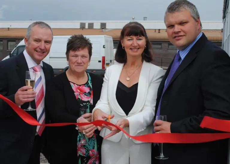 L-R: Managing director, Stephen Cameron; SSMG’s two longest serving employees, Isobel Smith and Beth Fraser Khan; and chairman Michael Laurenson