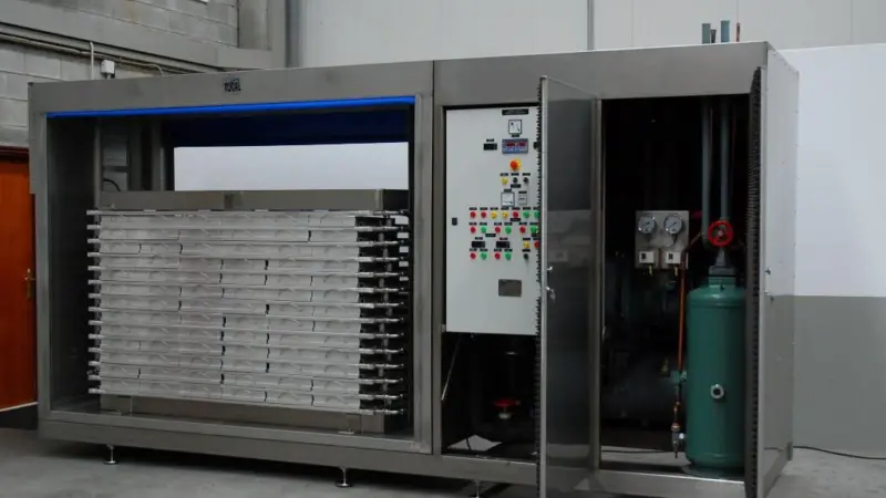 A compact horizontal plate freezer, ready for delivery