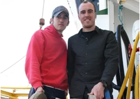 GMIT post graduate students Alessandro Pierini and Conor Ryan, who are part of a team conducting a trans-Atlantic cetacean survey while on board the RV Celtic Explorer during its transit across the Atlantic to Newfoundland