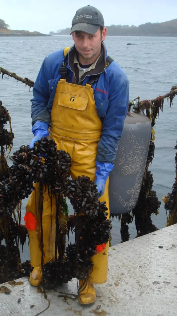 One of the Scottish Shellfish Marketing Group members, Cameron Maclean of Mull, with a rope of cultivated mussels