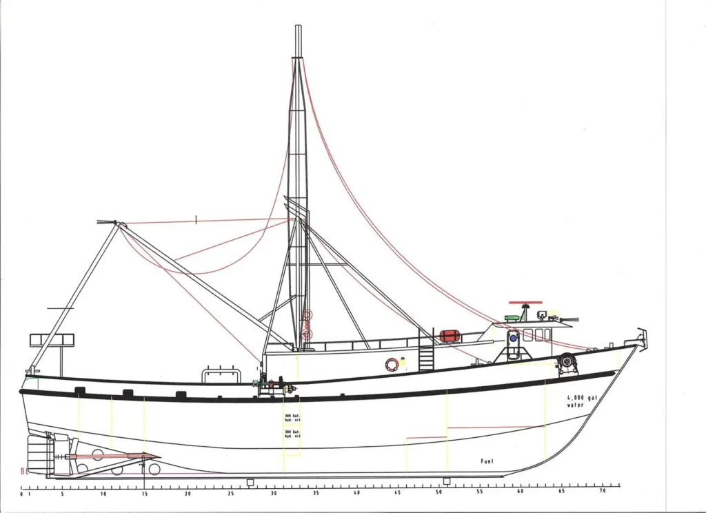 The unnamed vessel will be trawling for scrap metal. Drawing courtesy of Rodriguez Boat Builders