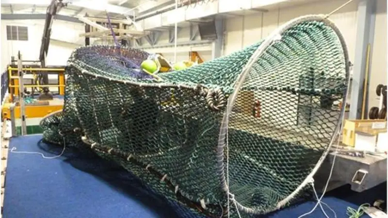The new seal excluder device, ready to be tested in the flume tank