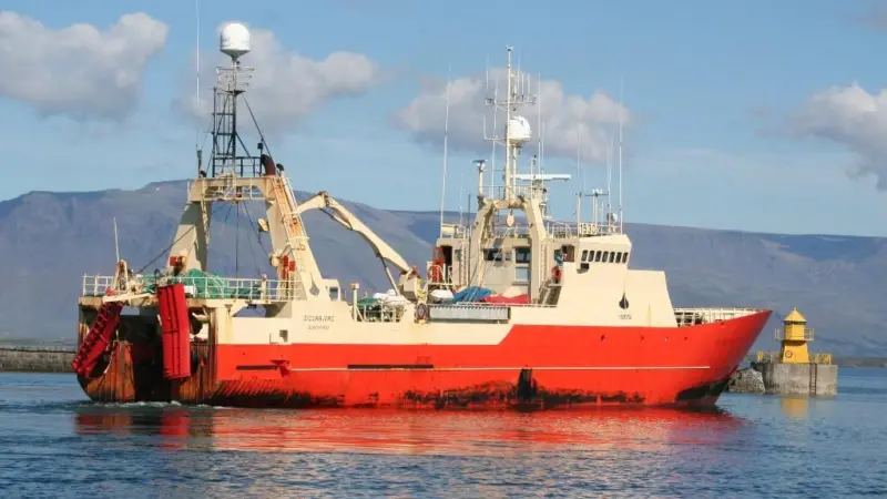 ‘Sigurbjorg’ from Siglufjordur in Iceland sails to its fishing grounds
