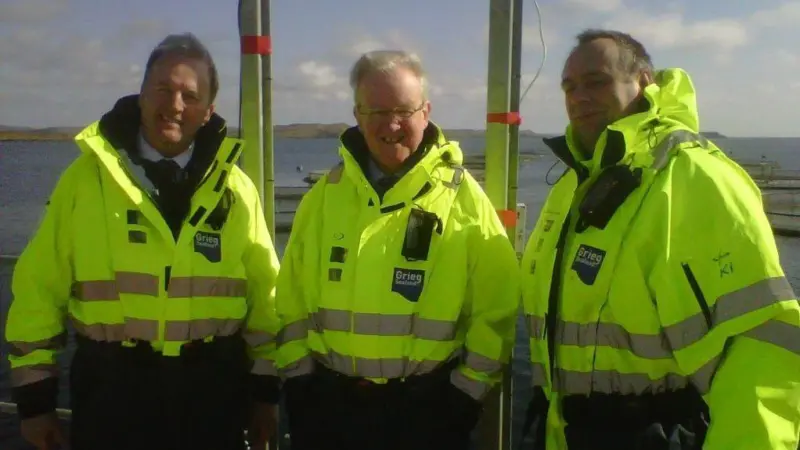 (L-R) David Sandison, Shetland Aquaculture, Stewart Stevenson MSP, and Michael Stark, Grieg Seafood Hjaltland