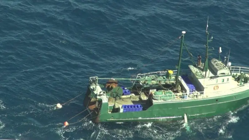The Moira Elizabeth correctly using seabird mitigation devices as viewed from surveillance plane. Credit: AFMA
