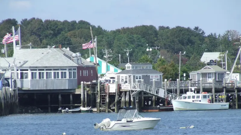 The fishing boat tied up is a typical US small fishing vessel