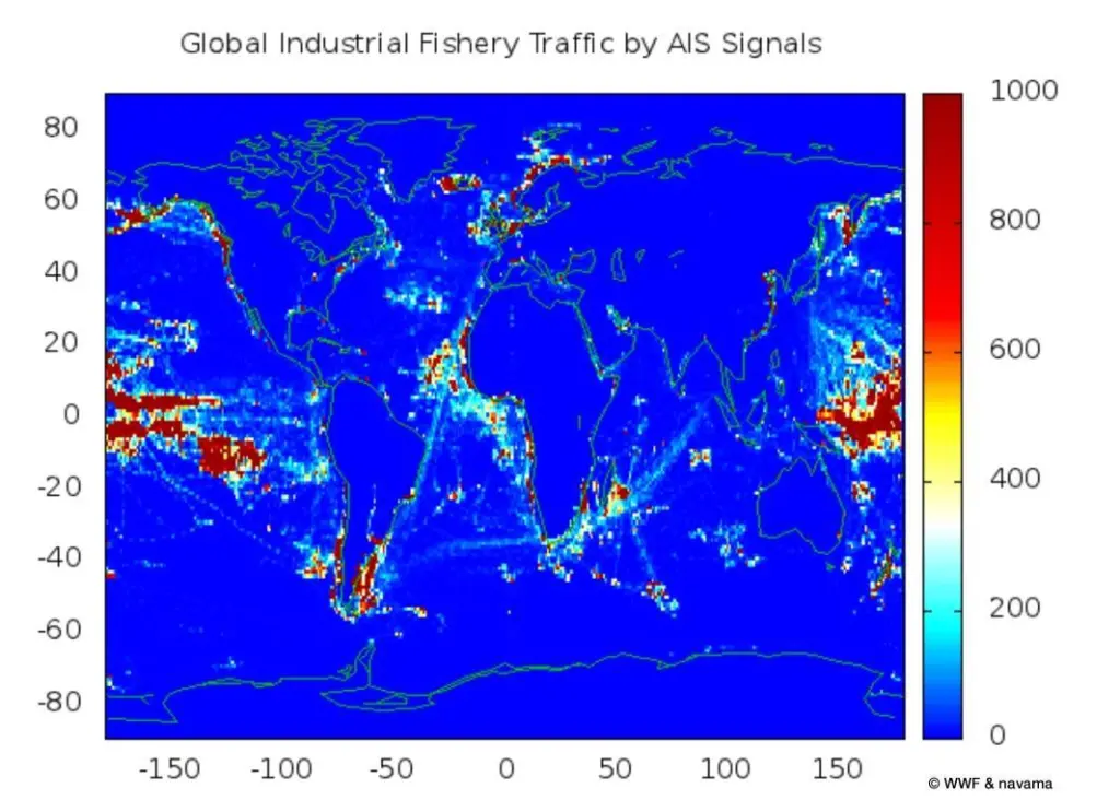 AIS signals from all fishing vessels in the WWF database over a period of 11 months