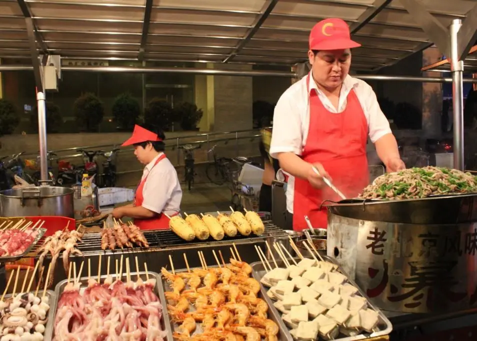 A seafood stall in Beijing tourist market.