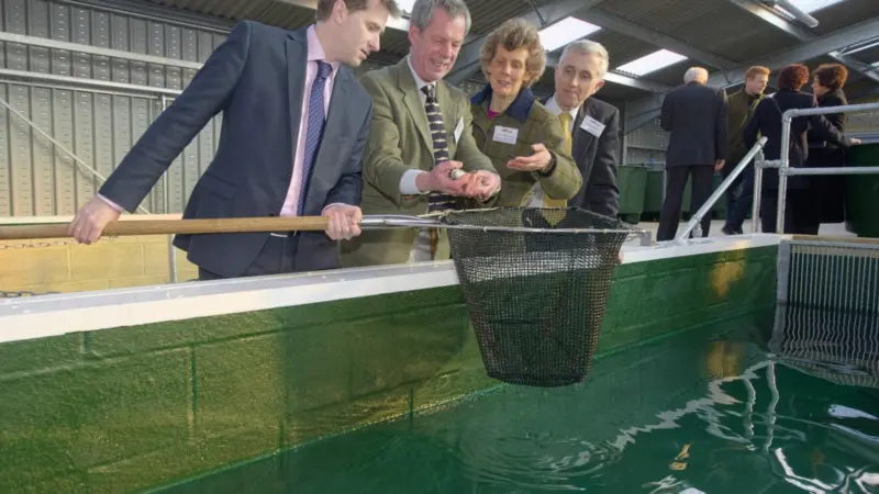 (l to r) Steve Brine MP, Robert Hughes, Skretting, Caroline James, learning manager fishery studies, Sparsholt College, and Tim Jackson, principal, Sparsholt College principal