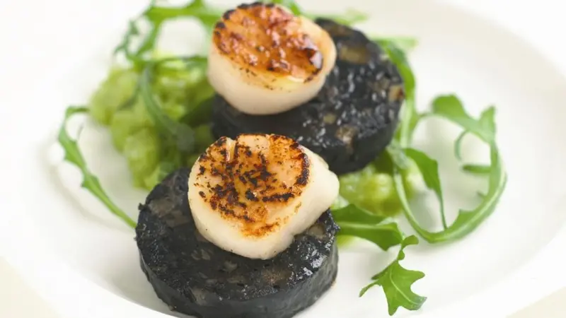 The Big Prawn Company’s squid and apple black pudding with scallops and minted pea purée is a posh convenience food