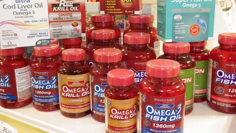 Omega-3 supplements in store