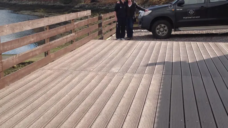 The decking is made using materials from fish farm waste sources