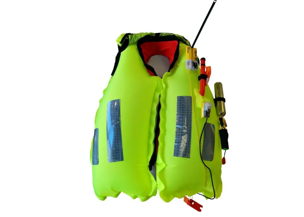 The red nylon version of the K2 275N twin chamber lifejacket with AQ40L light and Kannad R10 SRS