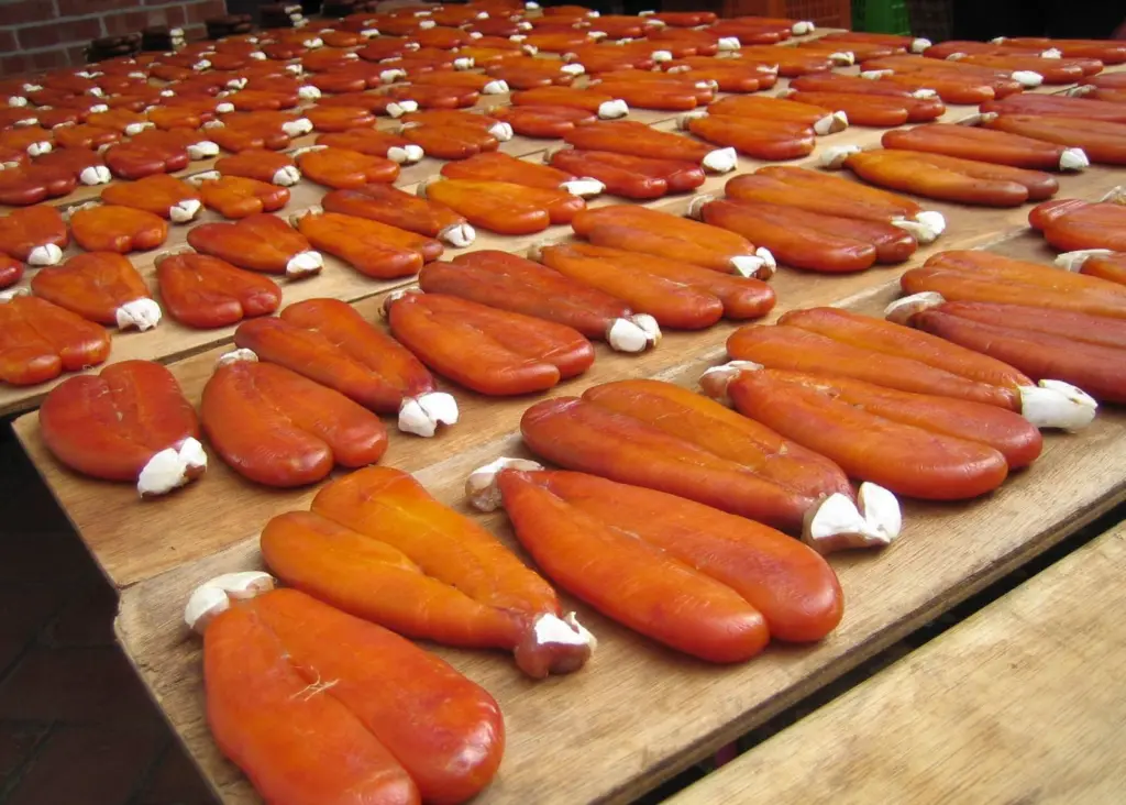 Drying mullet roe in Taiwan. Credit: comicpie/CC BY 2.0, via Wikimedia Commons