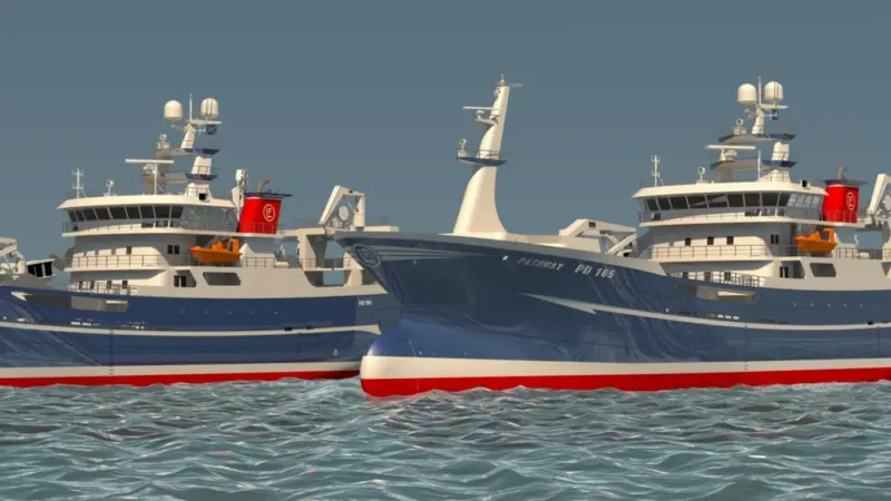 Illustration of the two new fishing vessels for the Scotland based fishing company Lunar Fishing, which will feature Wärtsilä’s main propulsion and control equipment