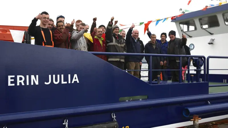 Staff from Ardmaleish celebrate the completion of their latest project with Iain MacIntyre, Production Manager of The Scottish Salmon Company (fourth from right). Credit: Ian Giles