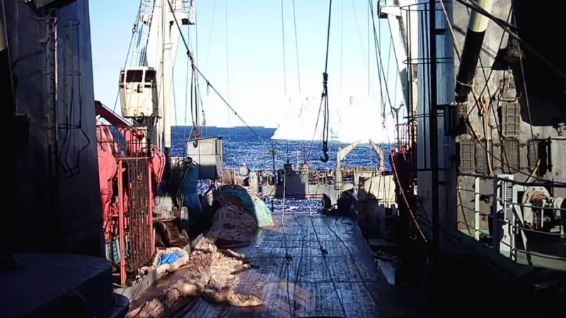 Trawler fishing for krill in the South Antarctic