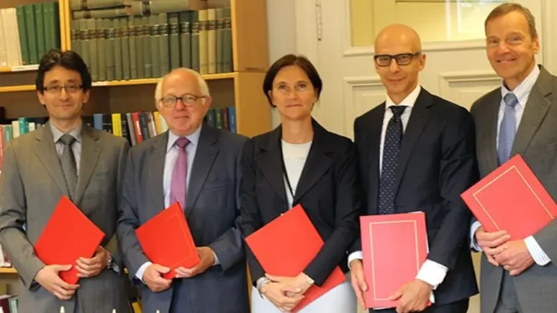 L-R: Charge d’Affaires, Renato Caldart, Canada; Ambassador, Torben Brylle, Denmark; Director General, Margit Tveiten, Norway; Ambassador, Vyacheslav Pavlovskiy, Russia; and Charge d’Affaires, Robert Bradtke, USA. Credit: M.B. Haga, MFA