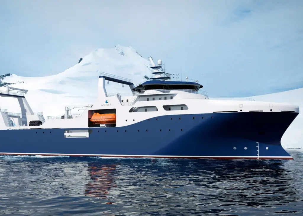 The new krill fishing factory vessel, the largest of its kind in the world, to be built for Jiangsu Sunline Deep Sea Fisheries Co is designed by Wärtsilä