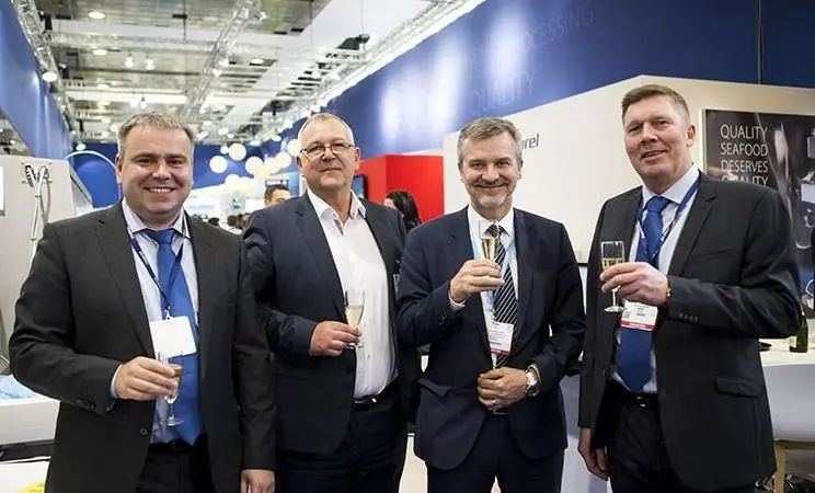 Vladimir Galchenko and Kristmann Kristmannsson from Marel, with Reidar Inselseth and Klaus Nielsen from Espersen