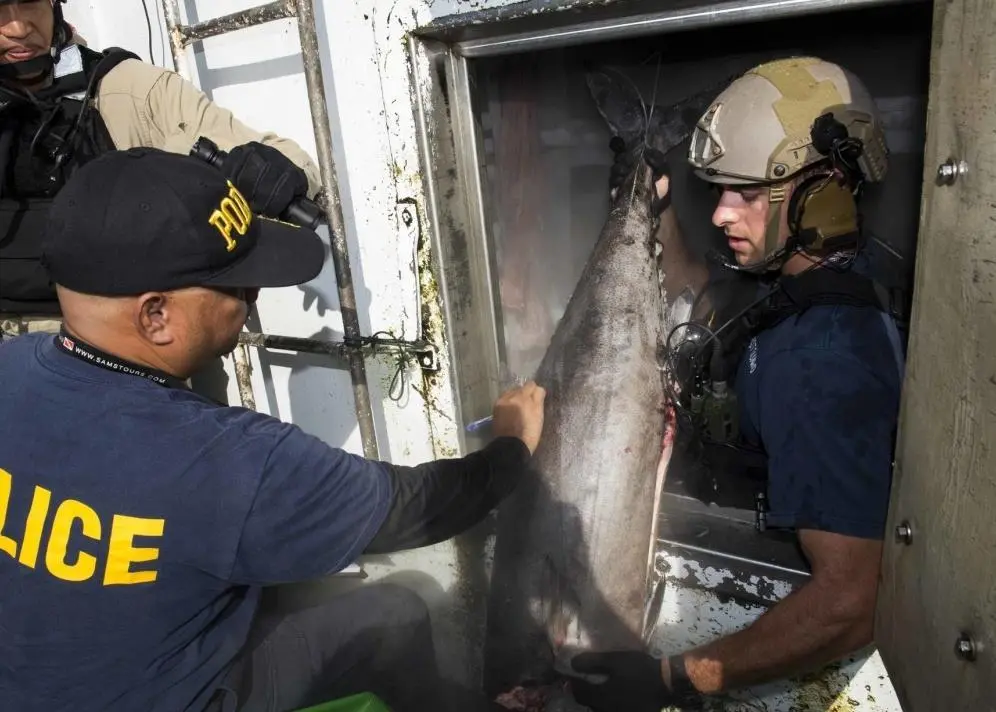Inspection of a foreign fishing vessel as part of the Oceania Maritime Security Initiative. Credit: U.S. Navy photo by Mass Communication Specialist 2nd Class Will Gaskill