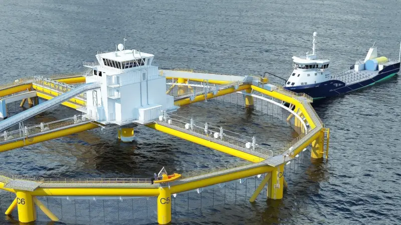 Rolls-Royce will construct and deliver an eight point mooring system to the world’s first offshore fish farm installation: Credit: SalMar/Ocean Farming