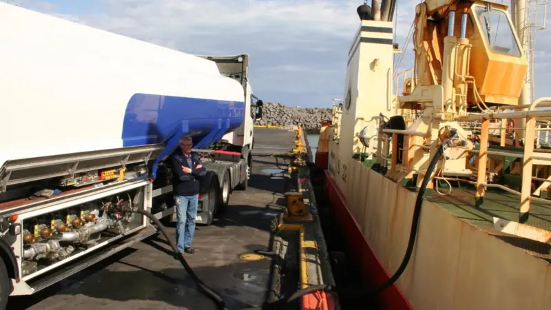 Fuelling a trawler in Iceland. The drop in fuel prices has been a huge boost to fishing companies
