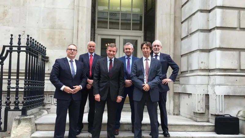 L-R: Mike Park (Scottish White Fish Producers’ Association), Ian Gatt (Scottish Pelagic Fishermen’s Association), Rt Hon David Jones MP (Minister of State for Brexit), John Anderson (Scottish Fishermen’s Organisation), Simon Collins (Shetland Fi...