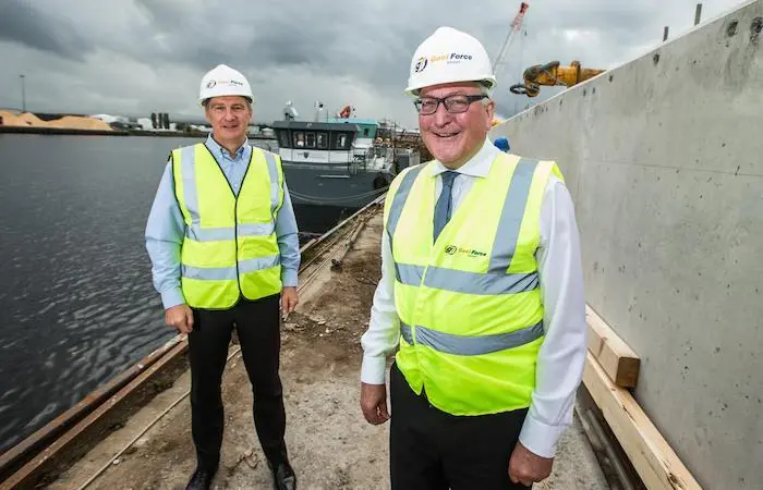 Fergus Ewing, Cabinet Secretary for the Rural Economy in Scotland, with Gael Force Group owner and MD, Stewart Graham at the engineering facility in Inverness Photo: Paul Campbell/HIE