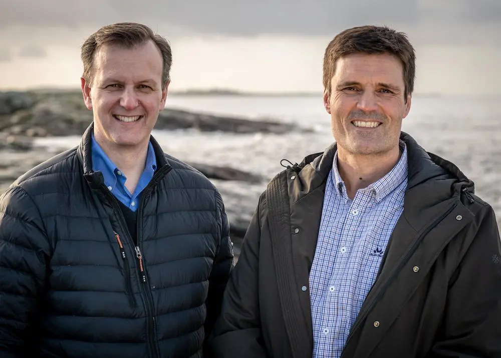 (l-r) MD at Cargill Aqua Nutrition, North Sea, Fredrik Witte and Skretting Norway’s MD Erlend Sødal Photo: Leif Kjetil Skjæveland