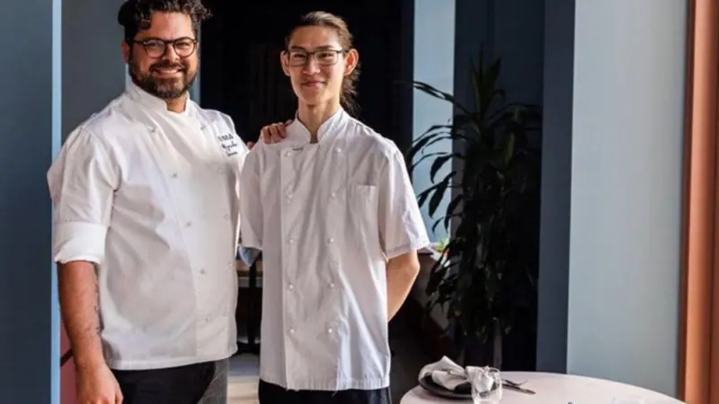 Apprentice and winner of WA Seafood Apprentice Jiann Woei Yeo with head chef Alejandro Saravia Photo: WAFIC