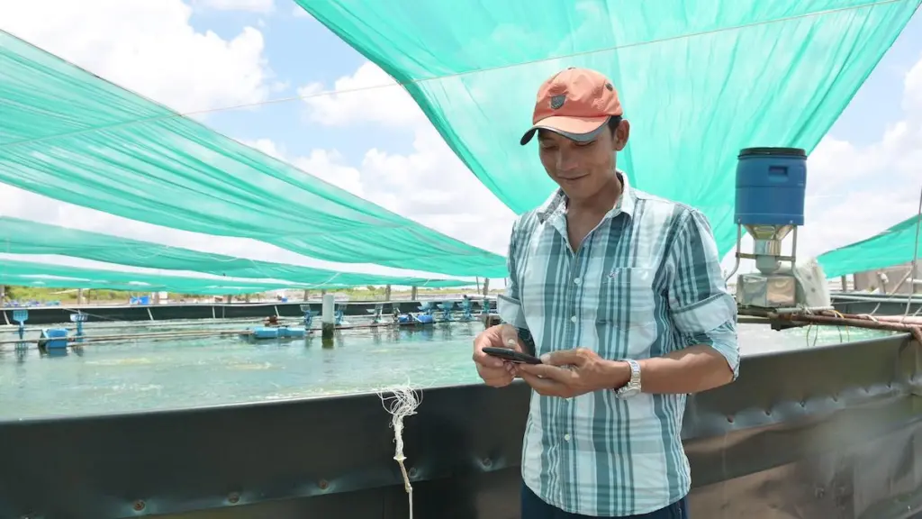 A Vietnamese shrimp farmer uses XpertSea's app