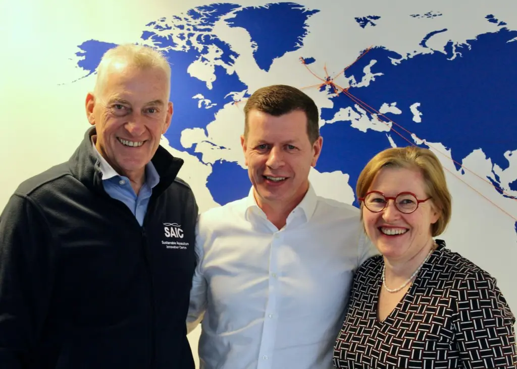 SAIC.LtoR SAIC Chair David Gregory, Scottish Sea Farms MD Jim Gallagher and SAIC CEO Heather Jones