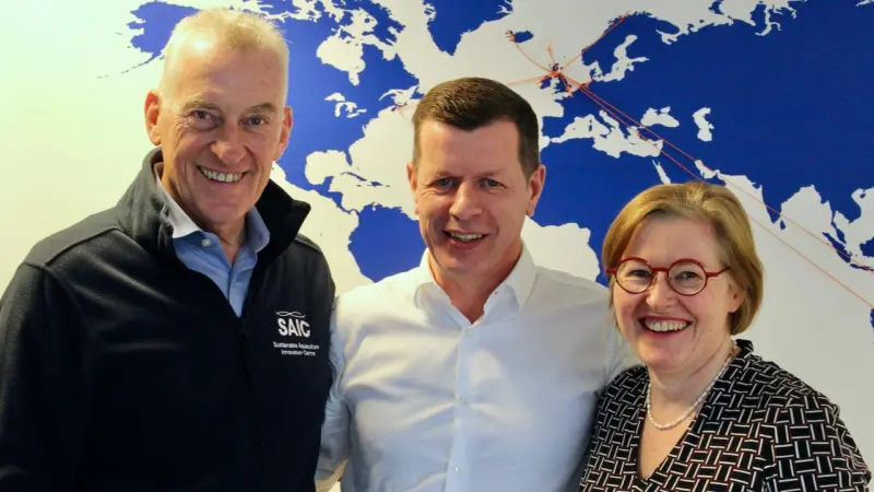 SAIC.LtoR SAIC Chair David Gregory, Scottish Sea Farms MD Jim Gallagher and SAIC CEO Heather Jones