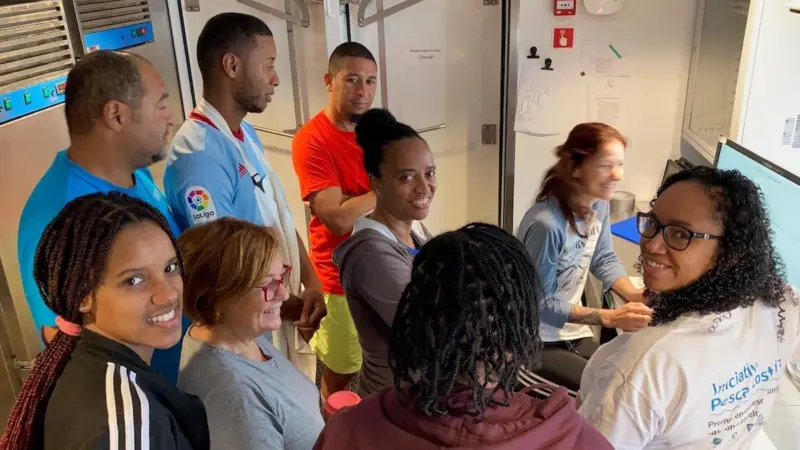 Survey participants receiving training onboard the vessel during the expedition. ©Kathrine Michalsen