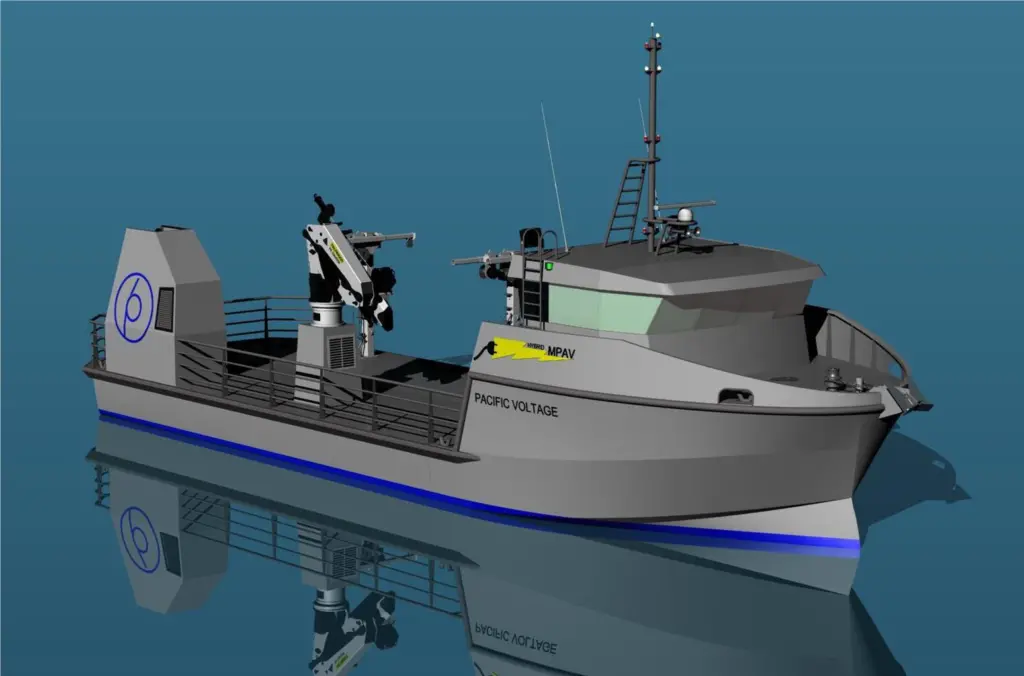 The second new Pacific Mariculture aquaculture support vessel will have a 1mW powerpack. Illustr: Oceantech