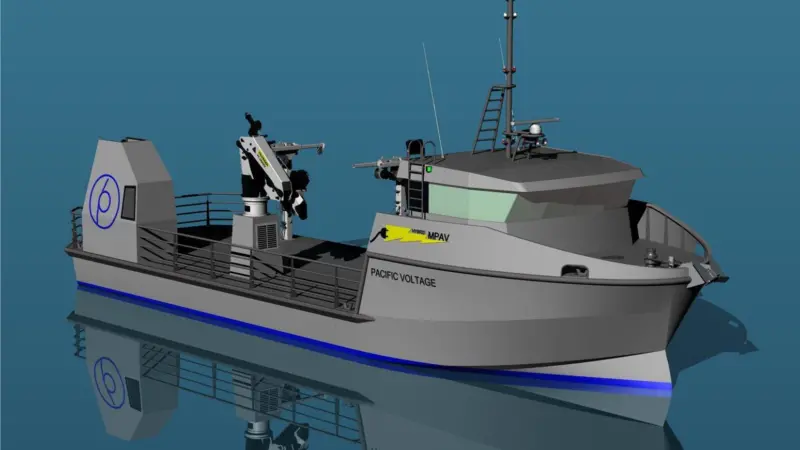 The second new Pacific Mariculture aquaculture support vessel will have a 1mW powerpack. Illustr: Oceantech