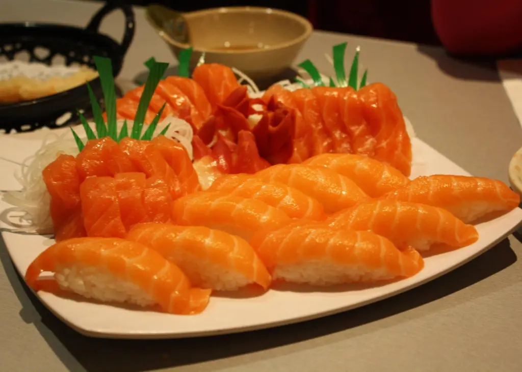 Salmon sushi and sashimi