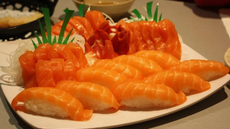 Salmon sushi and sashimi