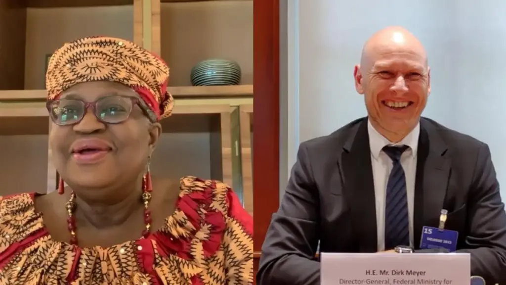 Ngozi Okonjo-Iweala, WTO Director-General and Dirk Meyer, head of Directorate-General 1 of Germany’s Federal Ministry for Economic Cooperation and Development