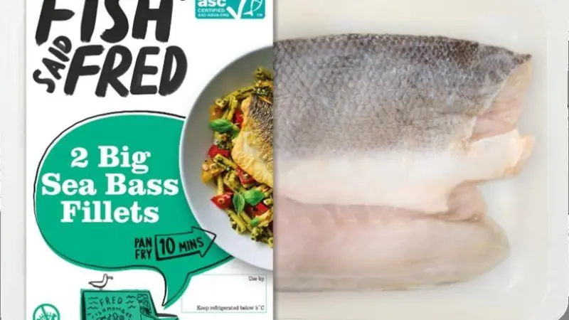 Packaged sea bass fillets in the New England Seafood's 'Fish Said Fred' range