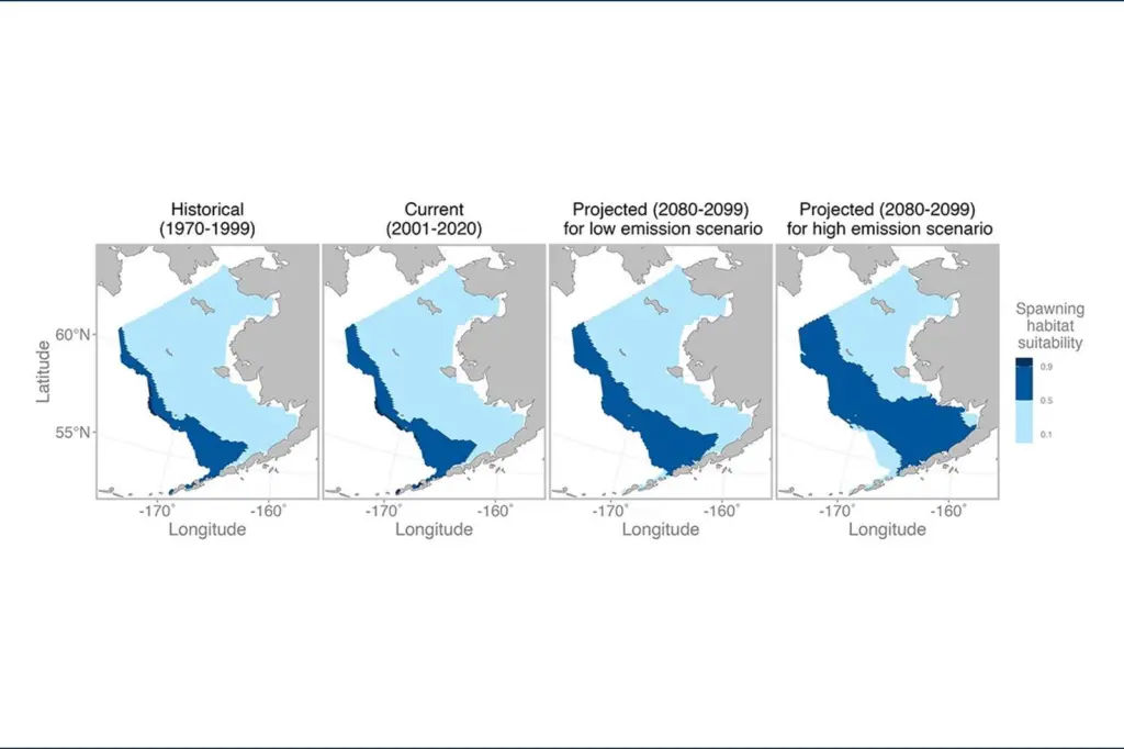 Graphs showing spawning grounds for Pacific cod in the Bering Sea