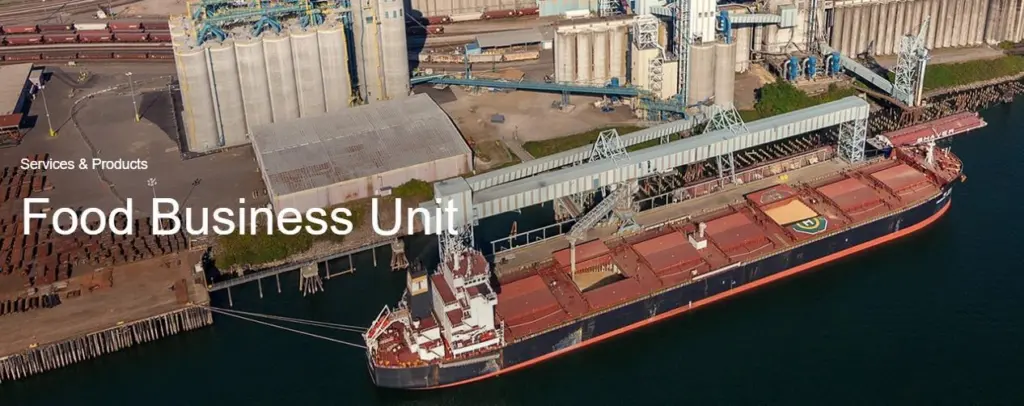 Mitsui & Co Food Business Unit logo showing a ship at port