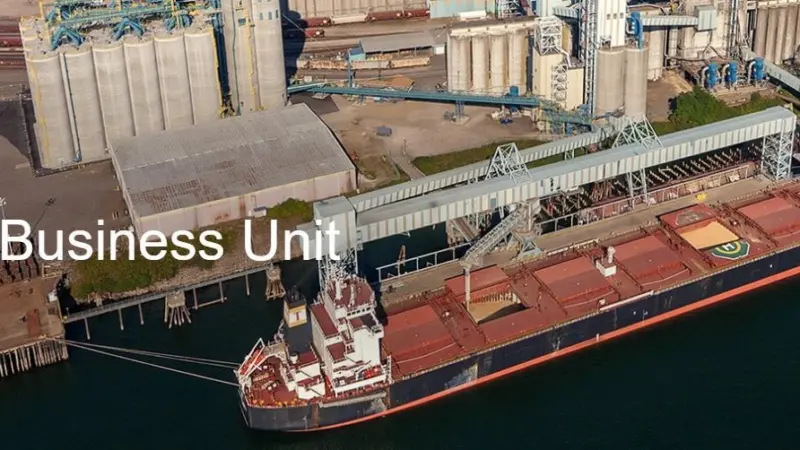 Mitsui & Co Food Business Unit logo showing a ship at port