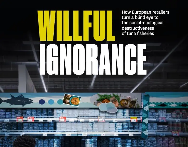 Poster about supermarkets turning a blind eye to destructive tuna fisheries