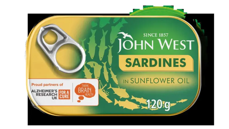 John West sardines carrying the Alzheimer's Research UK Think Brain Health campaign logo