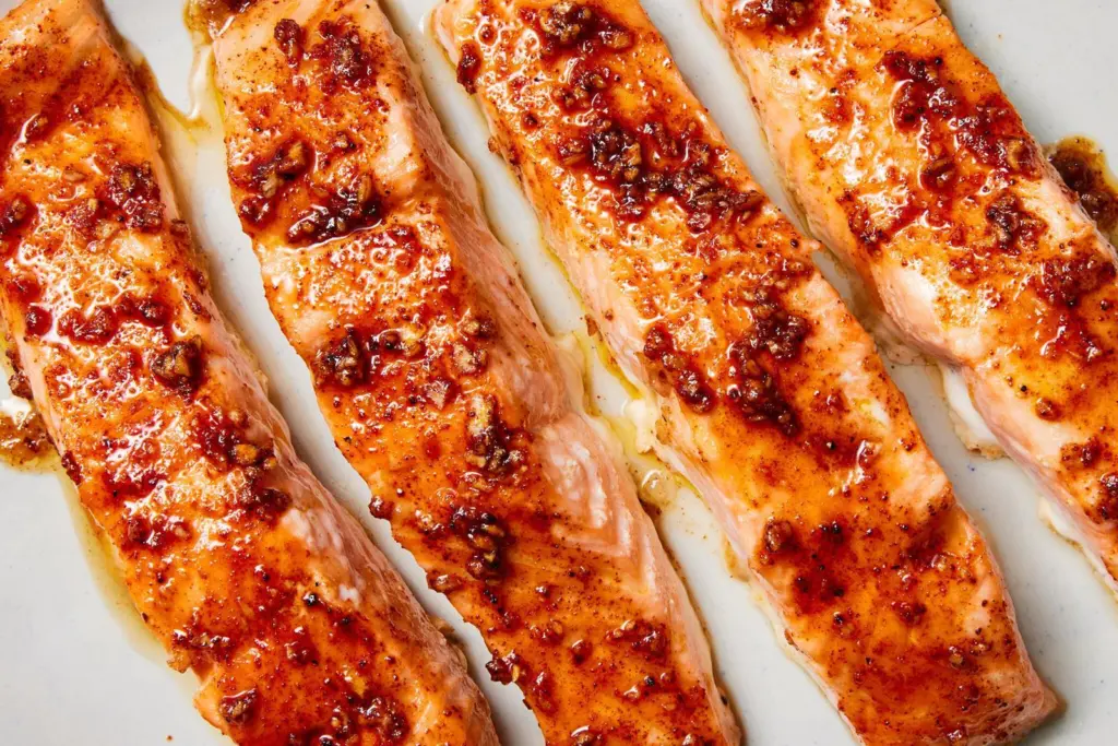cooked salmon with a glaze