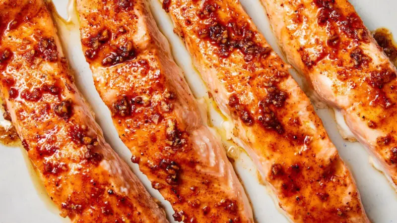 cooked salmon with a glaze