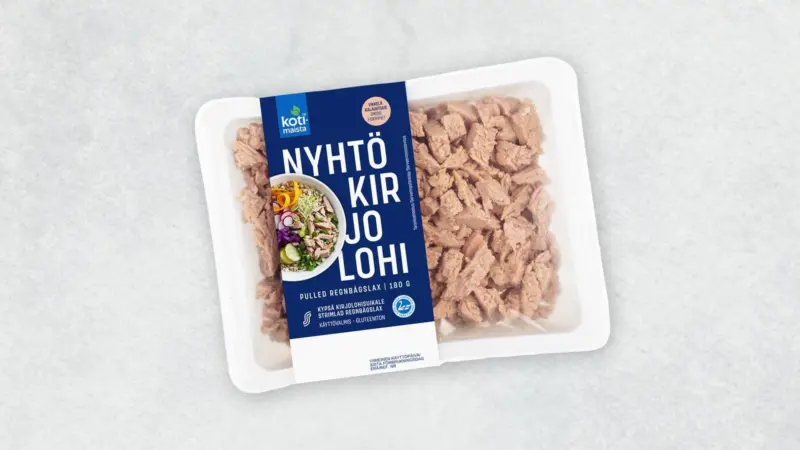 Packet of NYHTÖKIRJOLOHI 'pulled rainbow trout'