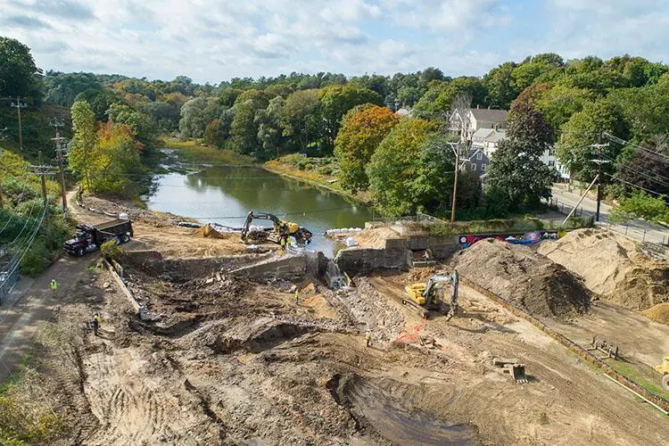 Removal of Holmes Dam from Town Brook in Plymouth Massachusetts
